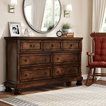 Timeless 5-Piece Platform Bedroom Set with Hidden Storage, Rich Medium Brown Finish, Birch Veneer, and Hardwood Accents - Featuring Bun Feet, Clever Drawer Storage, and Classic Transitional Design