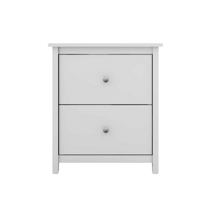 2-Drawer Nightstand – Neutral Engineered Wood, Streamlined Rectangular Design, Four Block Legs, Convenient Storage with Roller-Glide Drawers & Metal Knobs, Perfect for Traditional & Contemporary Bedroom