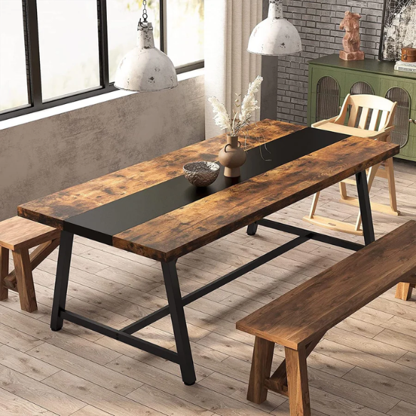 70.87-Inch Rectangular Dining Table for 8 – Sturdy Wood Kitchen Table with Industrial Metal Frame, Versatile Use for Dining, Office, or Events