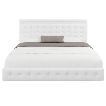 Queen Size LED Lit Platform Bed with Tufted Headboard – Modern and Stylish Design