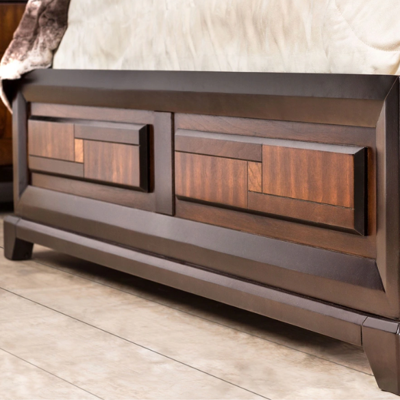 Rustic Walnut and Acacia 3-Piece Bedroom Set with Panel Bed, Chest, and Nightstand
