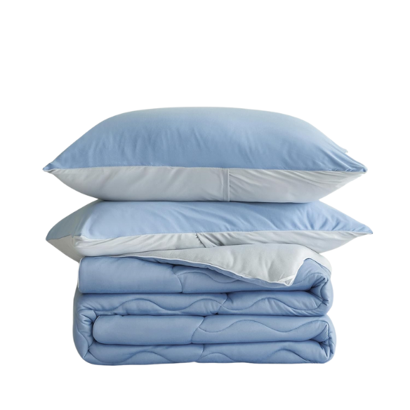 Reversible Ultra-Soft Comforter Set, Jersey Knit Milk Cup Breathable Fluffy Light Weight Bedding Down Alternative & Pillowcase