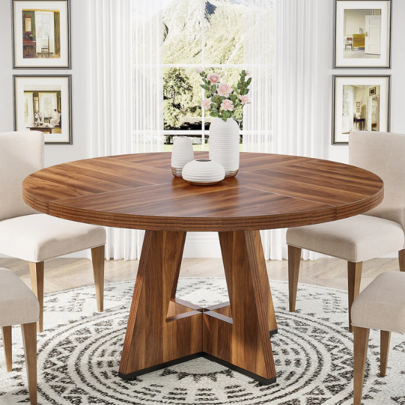 47-Inch Round Dining Table for 4 – Modern Wood Kitchen Table with MDF Legs, Perfect for Dining Room, Kitchen, or Living Room