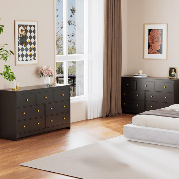 Classic & Modern 7-Drawer Dresser with Matte Wood Finish and Elegant Metal Knobs