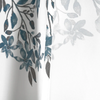 Blue and Grey Floral Vine Shower Curtain – Shabby Chic Farmhouse Style, 72" x 72"