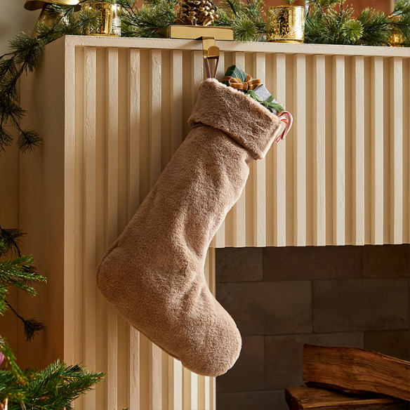 Soft Fabric Christmas Stocking – Cozy, Cotton-Lined Design in Neutral & Green Tones for Timeless Holiday Charm
