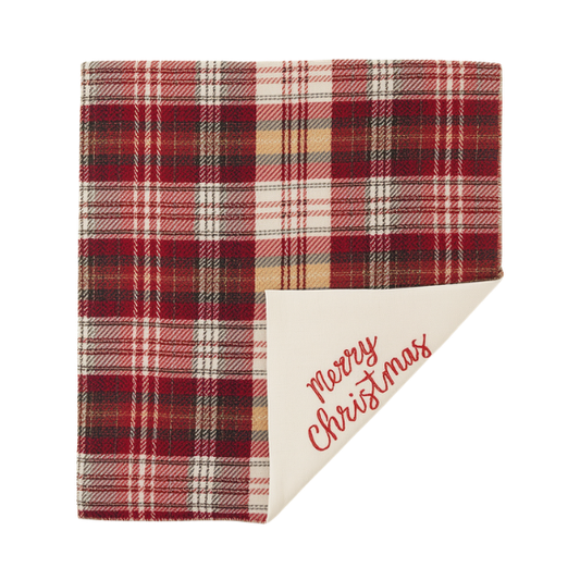 Red, Beige & Black Plaid Reversible Farmhouse Blanket