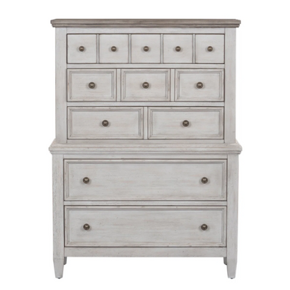 Transform Your Farmhouse Bedroom with the Queen Panel Bed, Dresser, Mirror, and Chest Set – Featuring Rustic Charm and Elegant Storage