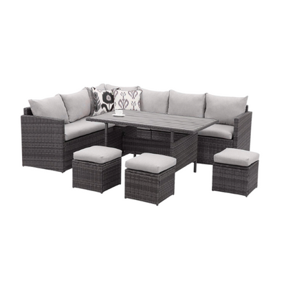 All-Weather Wicker Patio Furniture Set | Stylish Conversation Set with Cushioned Seats and Pillows | Perfect Outdoor Dining Solution