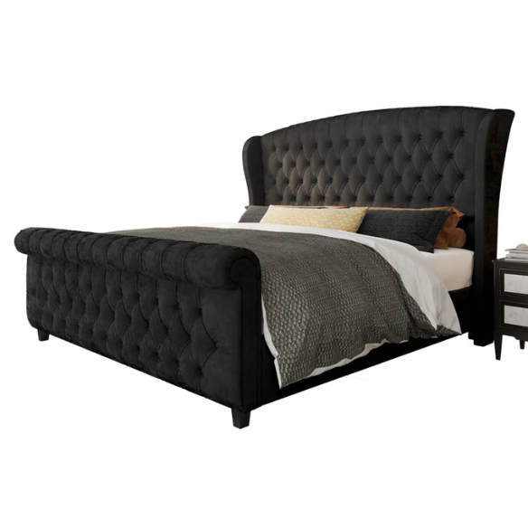 Luxurious Queen Size Upholstered Sleigh Bed with Button Tufting and Rich Chenille Fabric