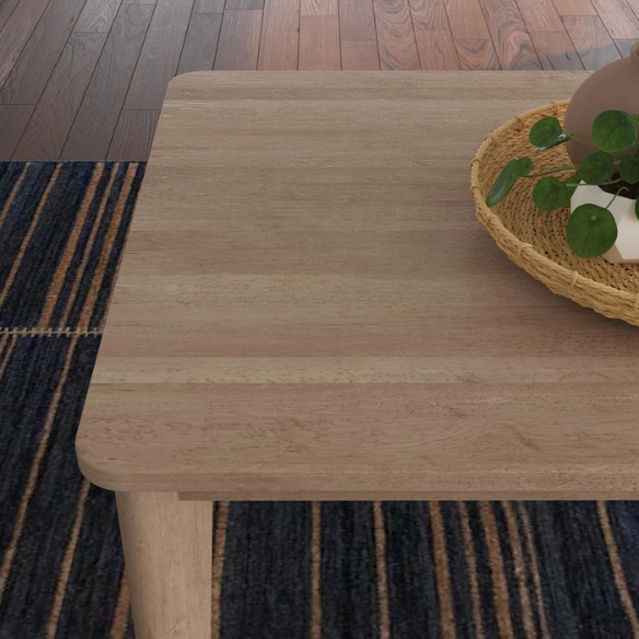 7-Piece Brown Wood Rectangle Dining Set – Mid-Century Boho Style with Sustainable Oak & Cane Details