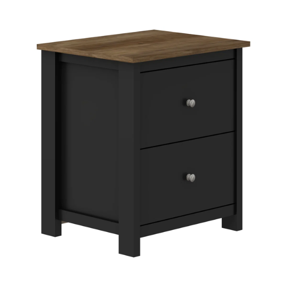 2-Drawer Nightstand – Neutral Engineered Wood, Streamlined Rectangular Design, Four Block Legs, Convenient Storage with Roller-Glide Drawers & Metal Knobs, Perfect for Traditional & Contemporary Bedroom