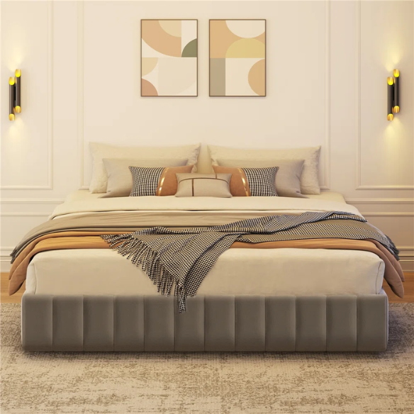 King Size Upholstered Platform Storage Bed with Velvet Fabric, Channel-Tufted Accents, and Built-In Drawers for Extra Storage