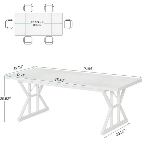 Farmhouse Dining Table for 6-8 People – Rectangular Wood Kitchen Table with X-Shaped Accents, Spacious & Multifunctional for Dining, Office, or Gathering
