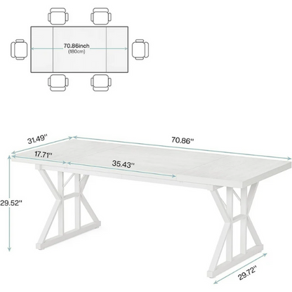 Farmhouse Dining Table for 6-8 People – Rectangular Wood Kitchen Table with X-Shaped Accents, Spacious & Multifunctional for Dining, Office, or Gathering