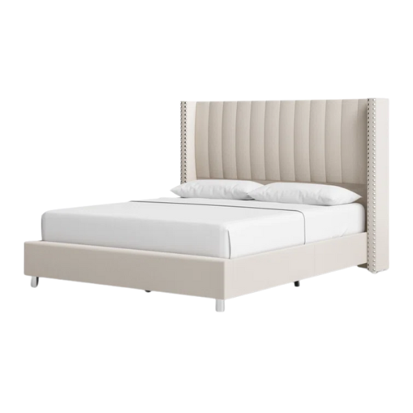 Velvet Upholstered Queen Size Platform Bed with Tufted Button Detail on Headboard