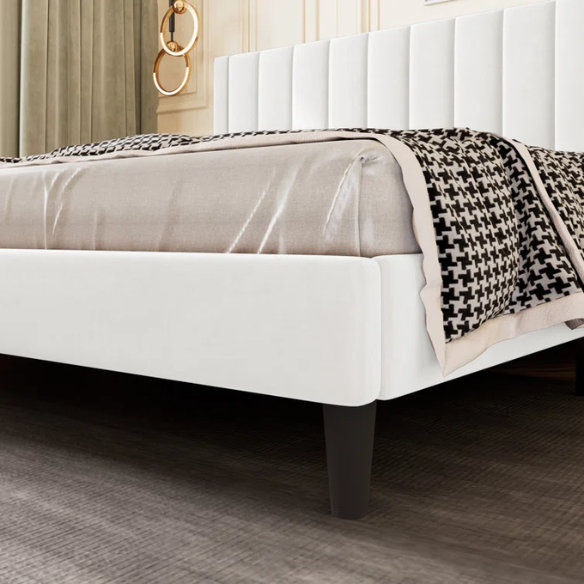King Size Upholstered Platform Bed with Velvet Headboard, Foam Padding, and Noise-Free Construction for Ultimate Comfort