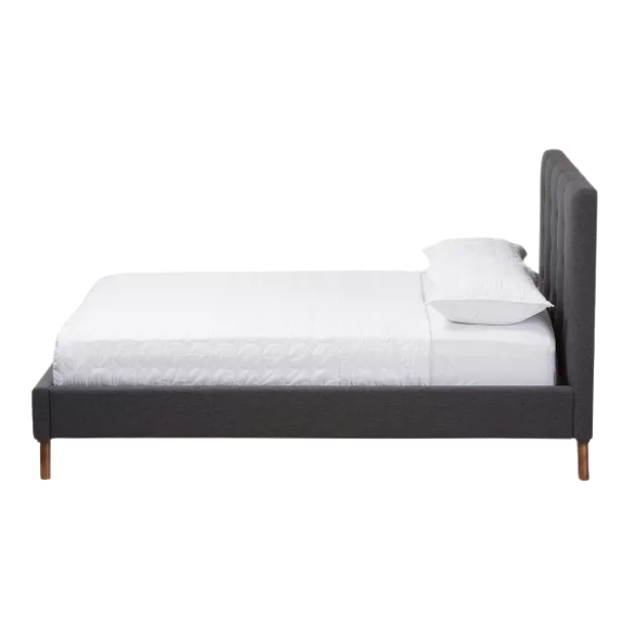 Modern Upholstered Platform Bed with Button Tufting and Eucalyptus Wood Frame – King Size