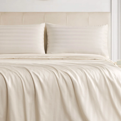 4-Piece Luxury Bed Sheet Set – Fitted & Flat Sheets with Pillowcases | Solid Stripe Bedding for Twin, Full, Queen, King Sizes