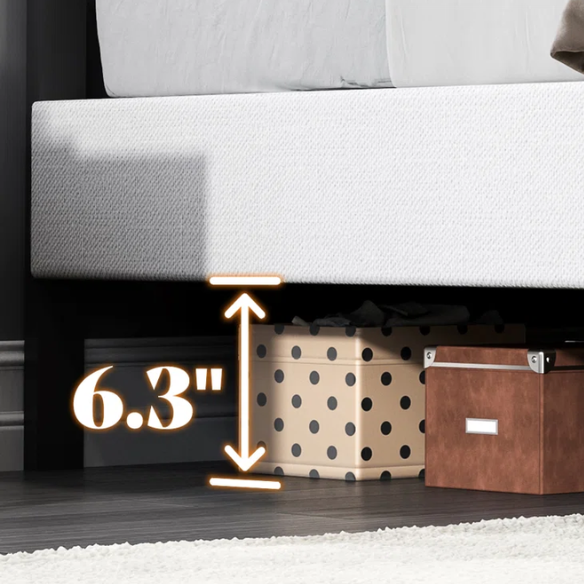 Linen Upholstered Bed Frame – Full/Double Size with Height Adjustable Headboard & 2 Built-In Storage Drawers