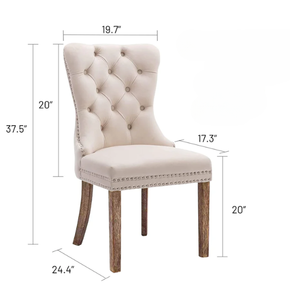 Upholstered Tufted Dining Chairs with Curved Back & Nailhead Detail – Set of 2