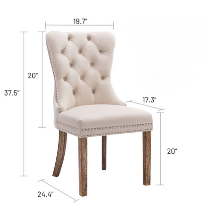 Upholstered Tufted Dining Chairs with Curved Back & Nailhead Detail – Set of 2