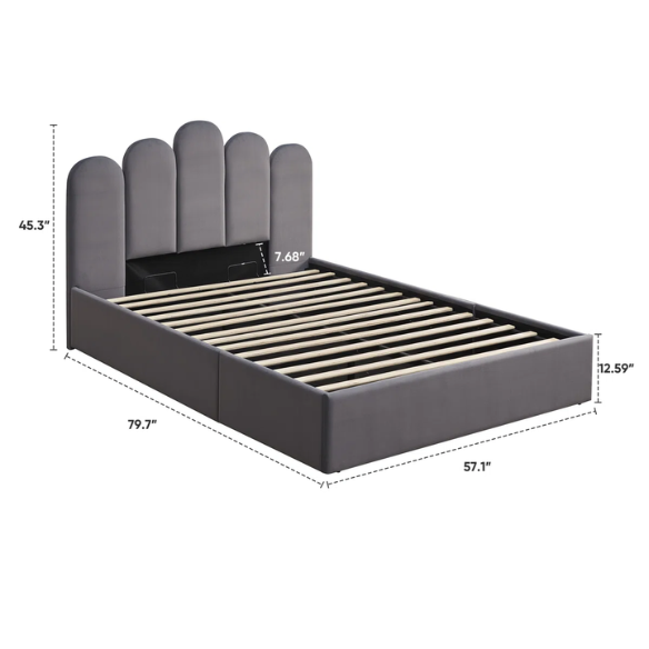 Elegant Hydraulic Velvet Upholstered Platform Bed – Full Double Size with Lift-Up Storage for Ultimate Space Saving