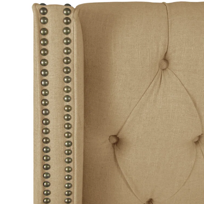 Chic Upholstered Wingback King Size Bed with Button Tufting and Nailhead Trim