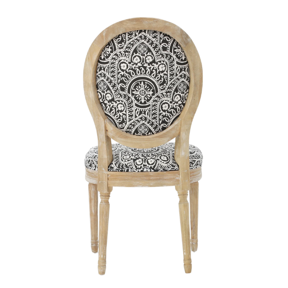 Set of 2 French Country Upholstered Dining Chairs with Natural Wood Legs and Round Back – Elegant Vintage Accent Seating