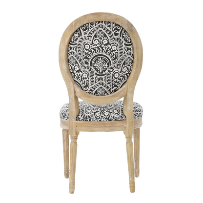 Set of 2 French Country Upholstered Dining Chairs with Natural Wood Legs and Round Back – Elegant Vintage Accent Seating