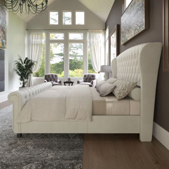 Luxurious Queen Size Upholstered Sleigh Bed with Button Tufting and Rich Chenille Fabric