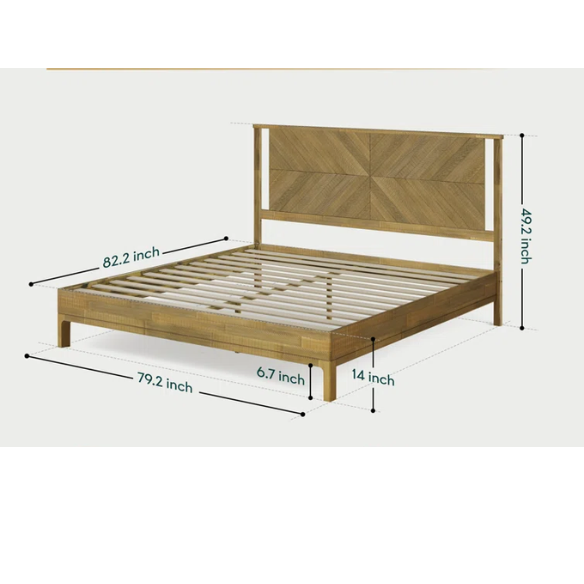 Solid Wood Platform King Size Bed with Headboard – Rustic Wood Frame with Steel Reinforcement for Ultimate Stability and Comfort