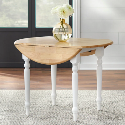 5-Piece Dining Set – Two-Tone Round Table with Drop Leaves & Cross-Back Chairs