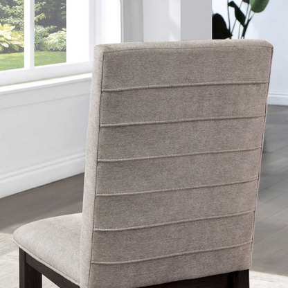 Antique Black Wood Side Chairs with Grey Linen Upholstered Seats (Set of 2) – Transitional Padded Dining Chairs for Kitchen or Dining Room