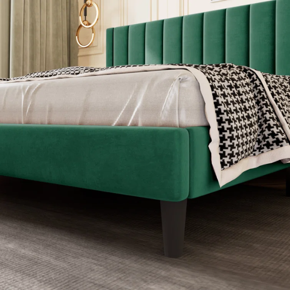 King Size Upholstered Platform Bed with Velvet Headboard, Foam Padding, and Noise-Free Construction for Ultimate Comfort