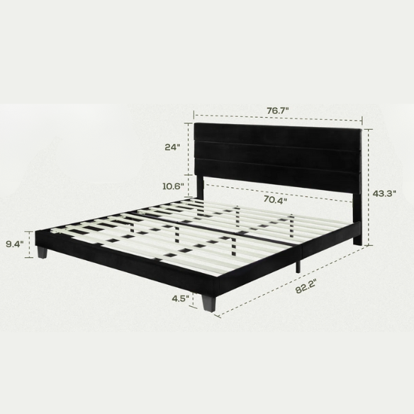 King Size Upholstered Platform Bed with Steel Frame, Foam Padding, and Durable Slat Support