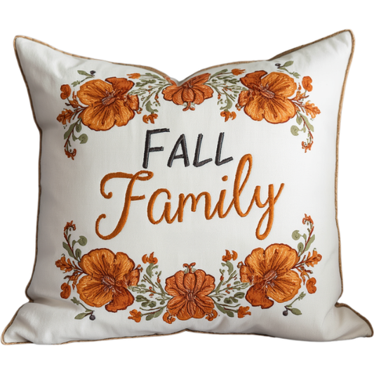 Fall & Family Embroidered Floral Design in Burnt Orange and Sage Green