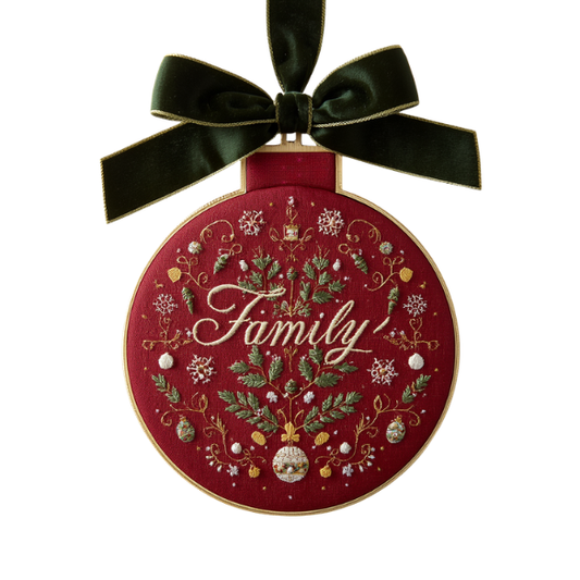 Red Christmas Ornament with Gold Trim - Family Holly Design