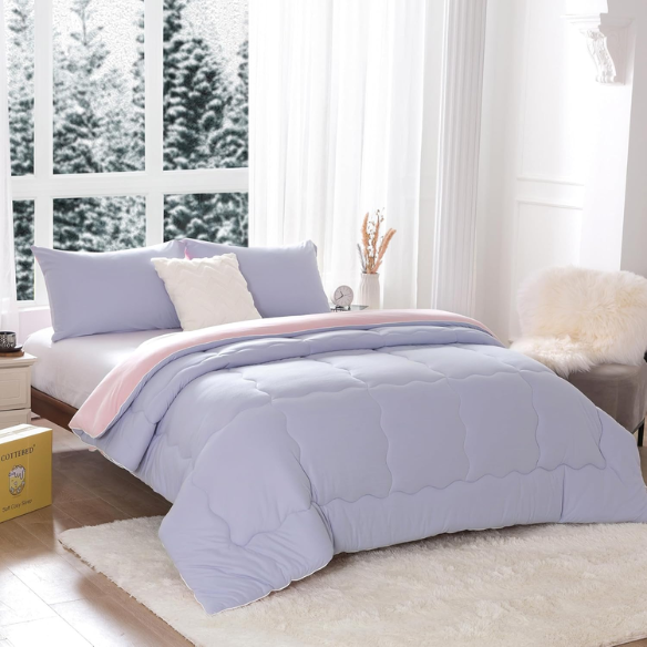 Luxurious Reversible King Size Comforter Set – Ultra-Soft and Warm with Cozy Breathable Fabric, Includes Down Alternative Quilt and 2 Pillow Shams