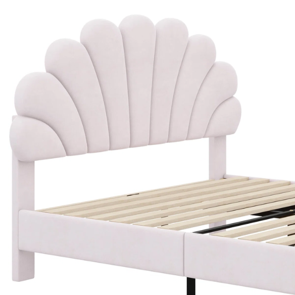 Upholstered Platform Bed with Flower Pattern Velvet Headboard – Full/Double Size, Elegant Design for Modern Bedrooms