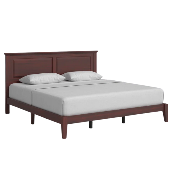King Size Solid Oak Platform Storage Bed with Inset Panel Headboard, Molding Detail, and Slat System