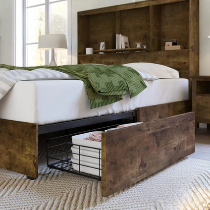 Innovative LED Bookcase Bed – Full/Double Size with Built-In Storage, Sleek Design, and LED Lighting for Modern Living
