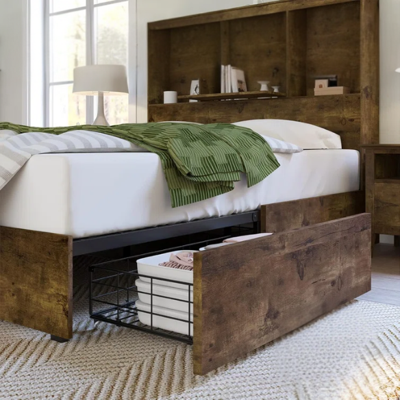 Innovative LED Bookcase Bed – Full/Double Size with Built-In Storage, Sleek Design, and LED Lighting for Modern Living