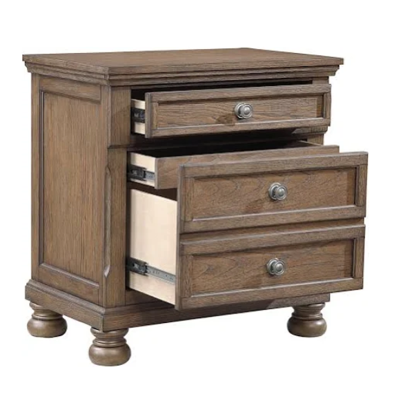 Transitional Brown 3-Piece Queen Bedroom Set – LED Light Bed with Industrial Accents and Rustic Birch Veneer, Featuring 2 Nightstands