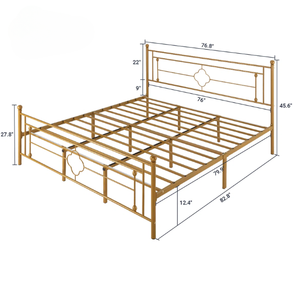 Elegant Metal Open-Frame Platform Bed with Quatrefoil Design and Classic Finial Posts – Timeless French Country Style with Under-Bed Storage