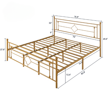 Elegant Metal Open-Frame Platform Bed with Quatrefoil Design and Classic Finial Posts – Timeless French Country Style with Under-Bed Storage