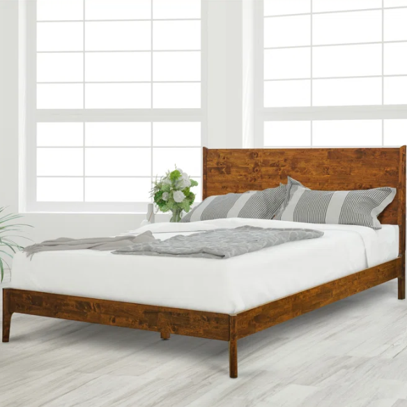 Timeless Solid Wood King Size Bed Frame with Headboard – Scandinavian Platform Design for Effortless Elegance and Comfort