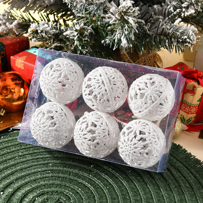 Off-White Glitter Snowflake Christmas Ball Ornaments – Set of 6 Decorative Holiday Baubles