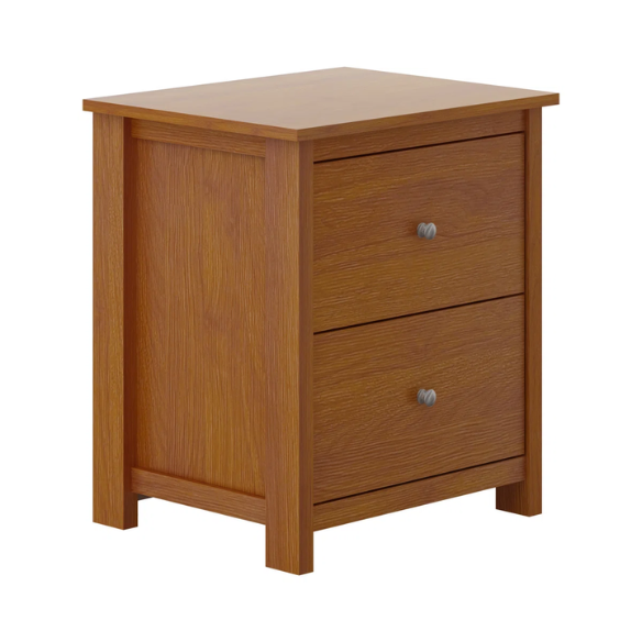 2-Drawer Nightstand – Neutral Engineered Wood, Streamlined Rectangular Design, Four Block Legs, Convenient Storage with Roller-Glide Drawers & Metal Knobs, Perfect for Traditional & Contemporary Bedroom