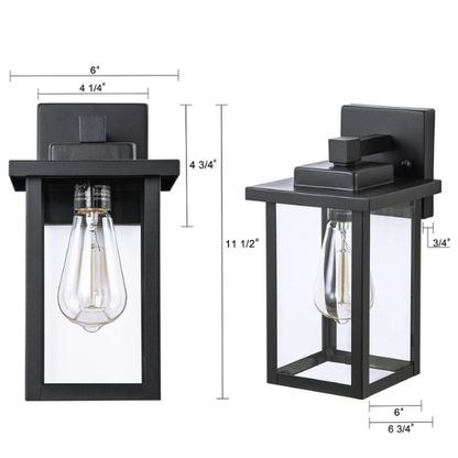 2-Pack 1-Light Black Outdoor Wall Sconces – Modern Rustic Lantern-Style Exterior Wall Lights for Porch, Patio, Garage, and More